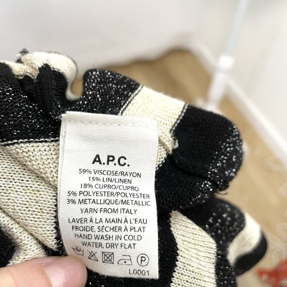 A.P.C Linen Blend Metallic Stripe Knit Sweater Top Black Tan size Medium - Picture 6 of 6